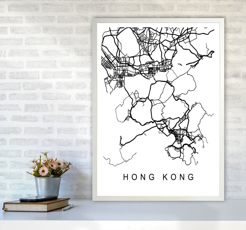 Hong Kong Map Art Print by Pixy Paper A1 Oak Frame