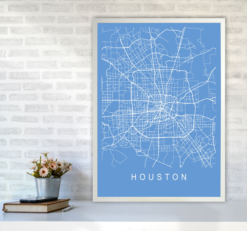 Houston Map Blueprint Art Print by Pixy Paper A1 Oak Frame
