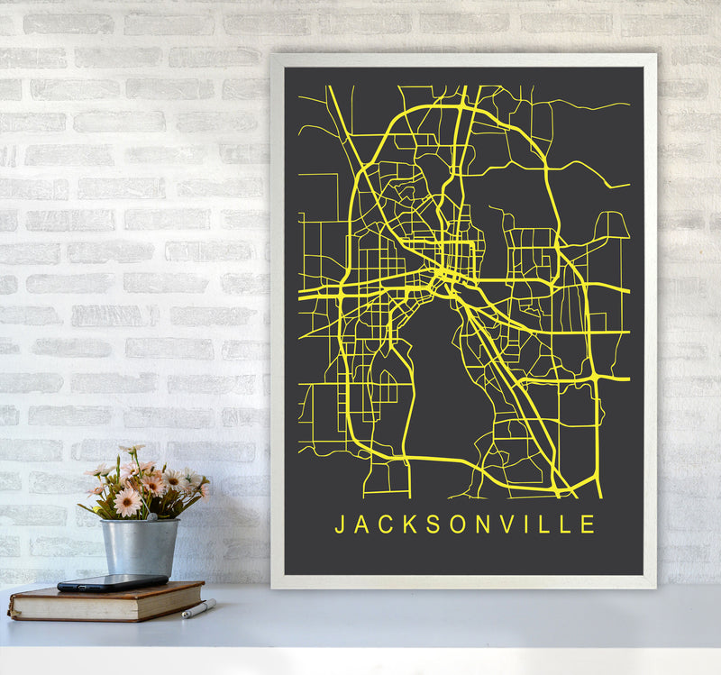 Jacksonville Map Neon Art Print by Pixy Paper A1 Oak Frame