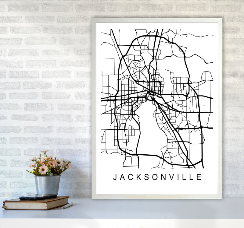 Jacksonville Map Art Print by Pixy Paper A1 Oak Frame