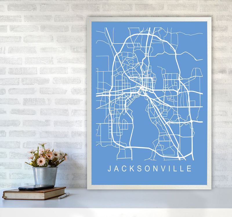 Jacksonville Map Blueprint Art Print by Pixy Paper A1 Oak Frame