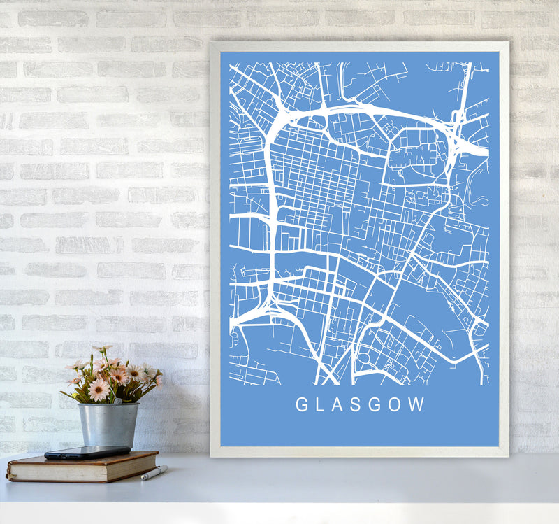 Glasgow Map Blueprint Art Print by Pixy Paper A1 Oak Frame