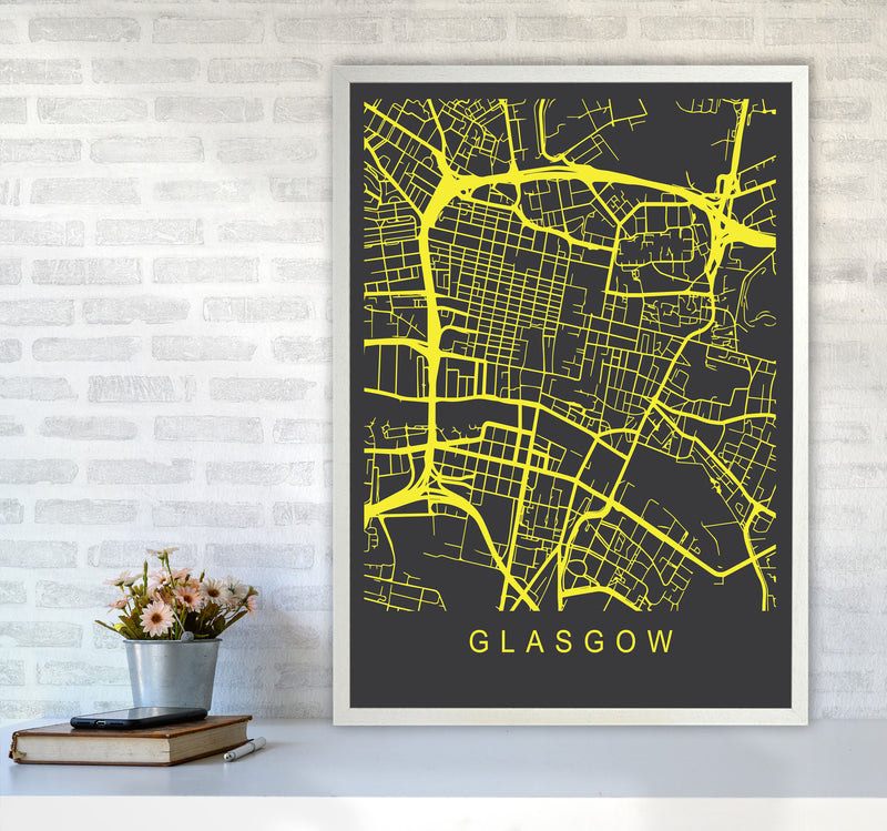 Glasgow Map Neon Art Print by Pixy Paper A1 Oak Frame