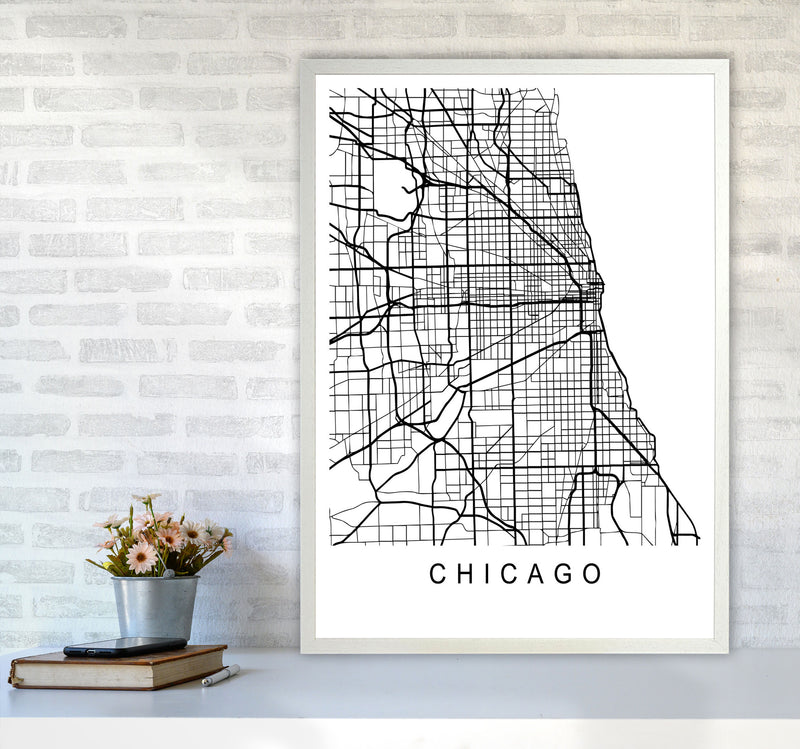 Chicago Map Art Print by Pixy Paper A1 Oak Frame