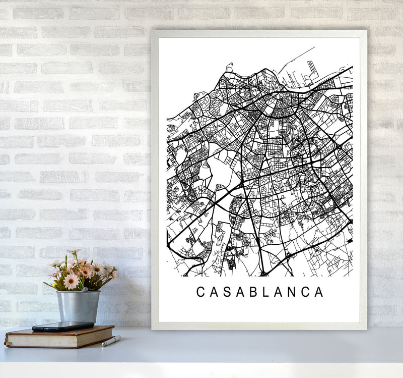 Casablanca Map Art Print by Pixy Paper A1 Oak Frame