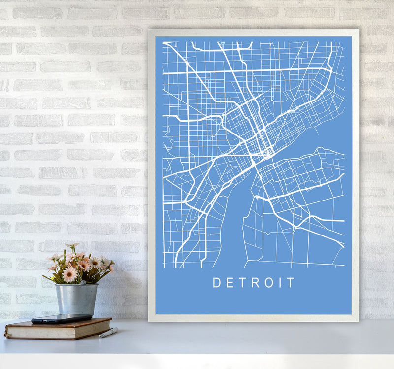 Detroit Map Blueprint Art Print by Pixy Paper A1 Oak Frame
