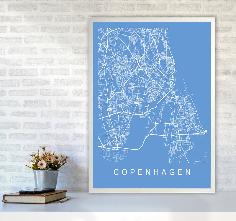 Copenhagen Map Blueprint Art Print by Pixy Paper A1 Oak Frame