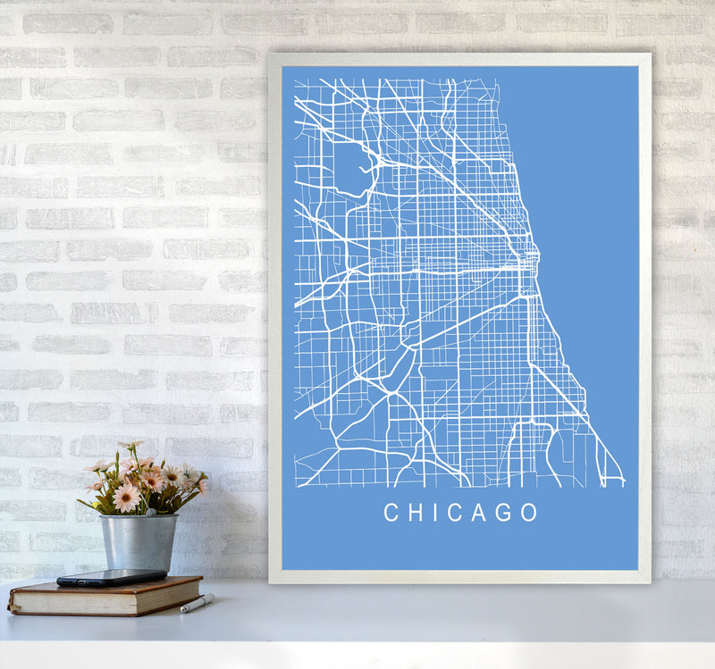 Chicago Map Blueprint Art Print by Pixy Paper A1 Oak Frame