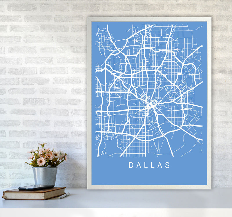 Dallas Map Blueprint Art Print by Pixy Paper A1 Oak Frame
