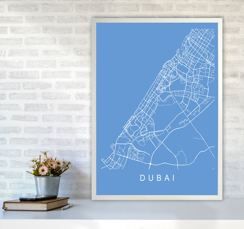 Dubai Map Blueprint Art Print by Pixy Paper A1 Oak Frame