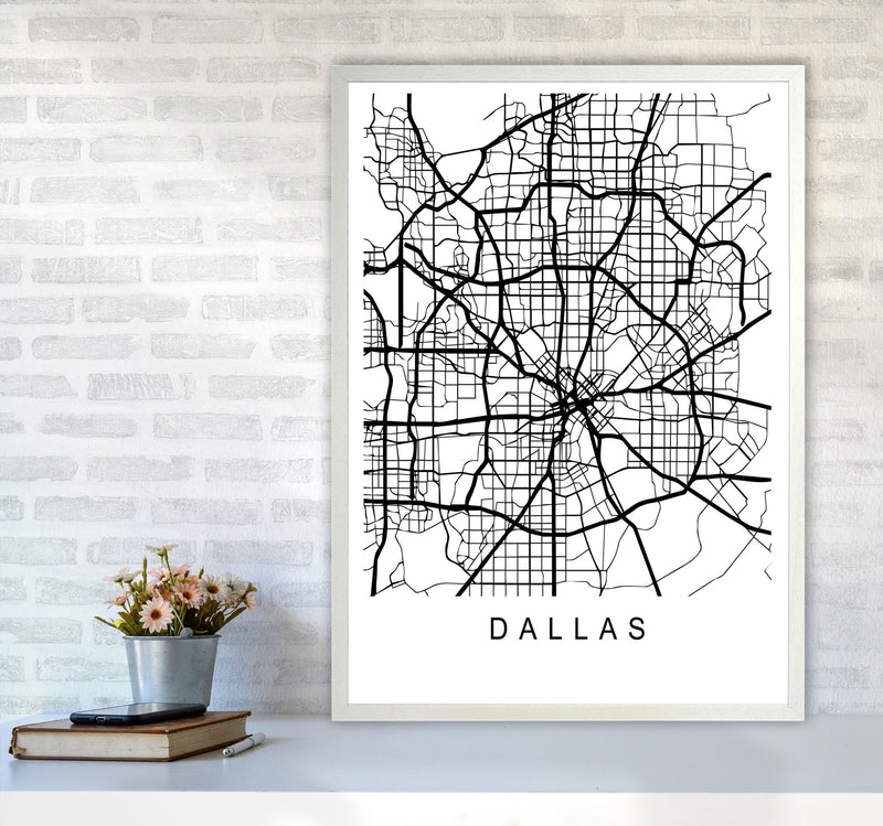 Dallas Map Art Print by Pixy Paper A1 Oak Frame