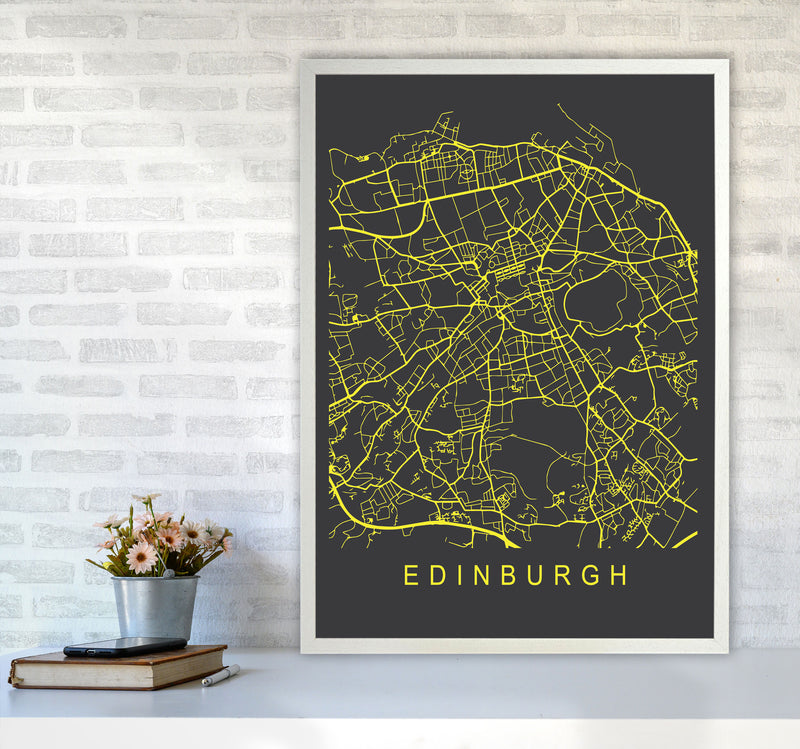Edinburgh Map Neon Art Print by Pixy Paper A1 Oak Frame