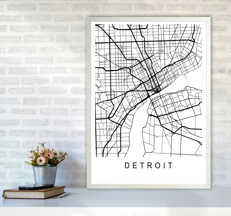 Detroit Map Art Print by Pixy Paper A1 Oak Frame
