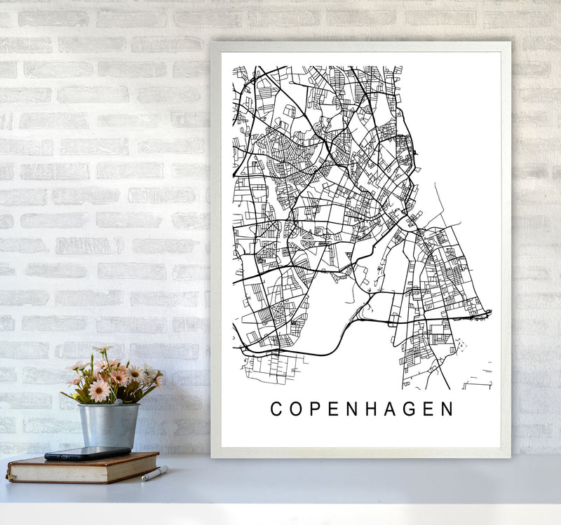 Copenhagen Map Art Print by Pixy Paper A1 Oak Frame
