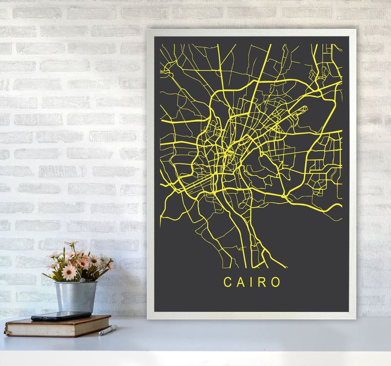 Cairo Map Neon Art Print by Pixy Paper A1 Oak Frame