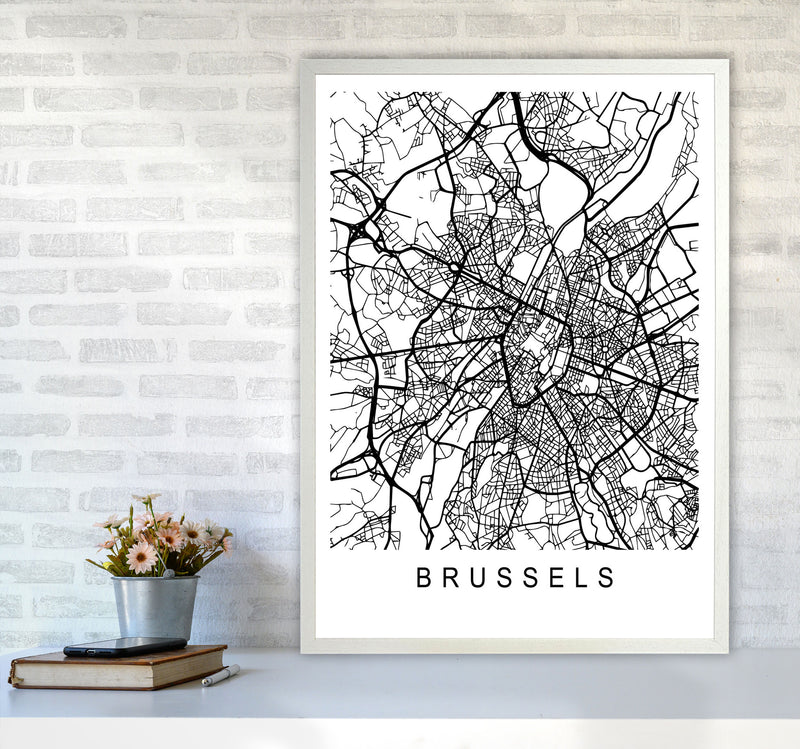 Brussels Map Art Print by Pixy Paper A1 Oak Frame