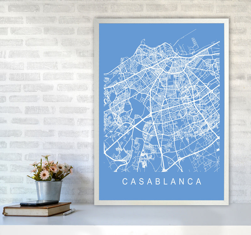Casablanca Map Blueprint Art Print by Pixy Paper A1 Oak Frame