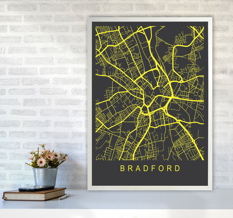 Bradford Map Neon Art Print by Pixy Paper A1 Oak Frame