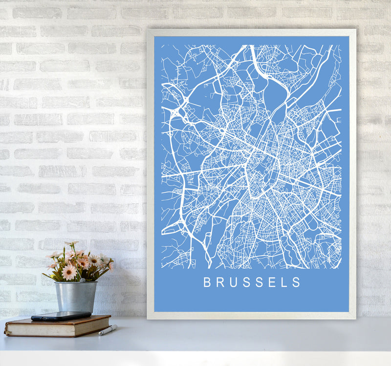 Brussels Map Blueprint Art Print by Pixy Paper A1 Oak Frame