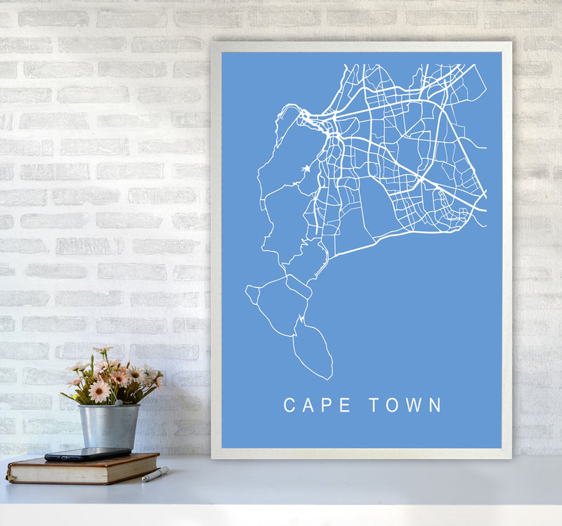 Cape Town Map Blueprint Art Print by Pixy Paper A1 Oak Frame