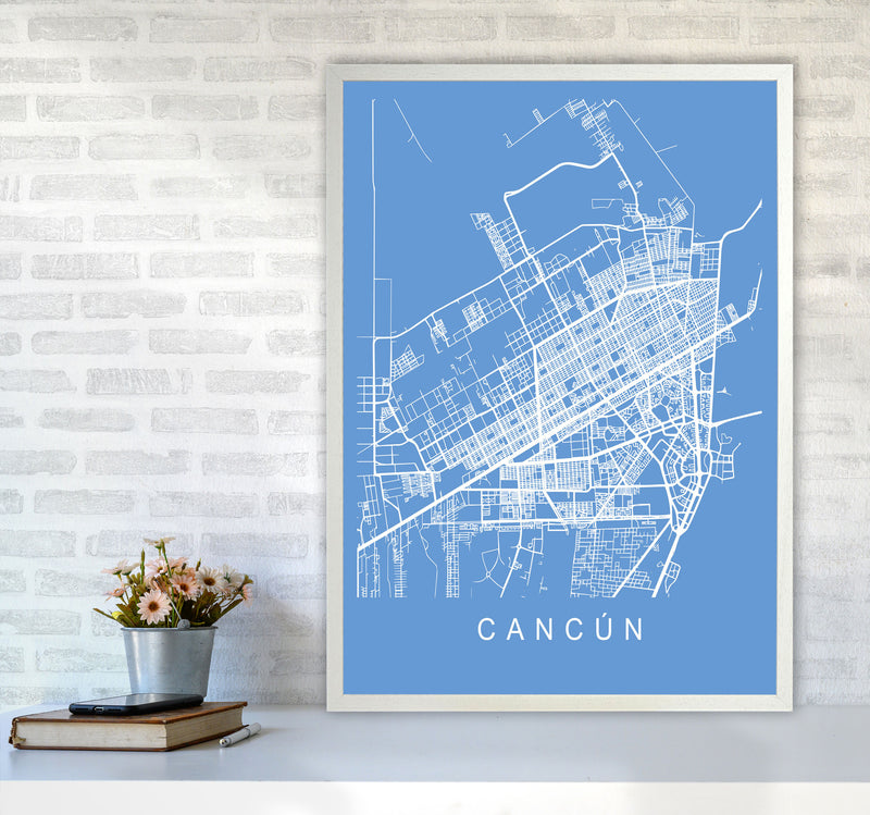 Cancun Map Blueprint Art Print by Pixy Paper A1 Oak Frame