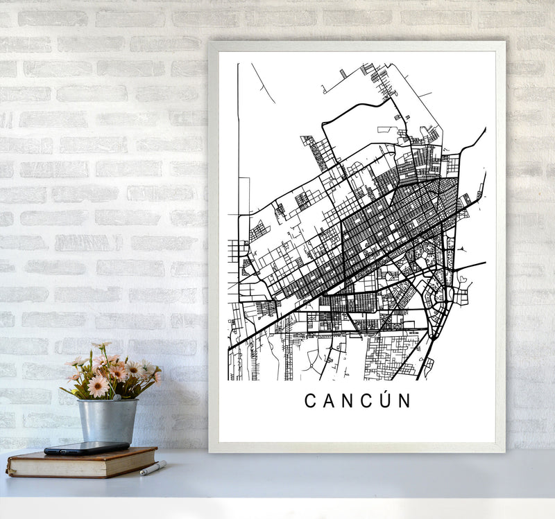 Cancun Map Art Print by Pixy Paper A1 Oak Frame