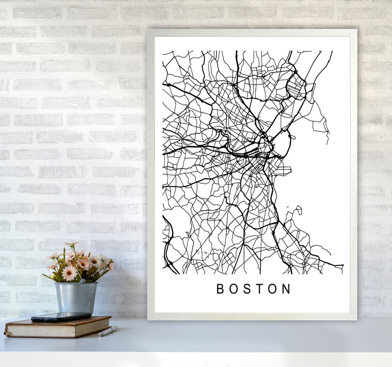 Boston Map Art Print by Pixy Paper A1 Oak Frame