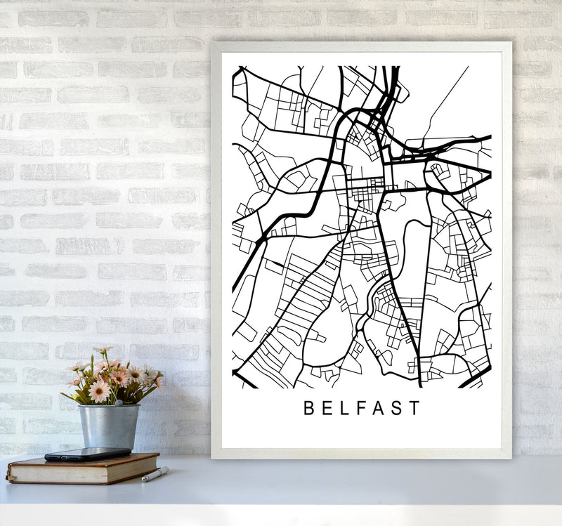 Belfast Map Art Print by Pixy Paper A1 Oak Frame