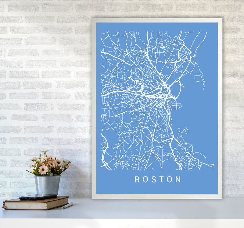 Boston Map Blueprint Art Print by Pixy Paper A1 Oak Frame