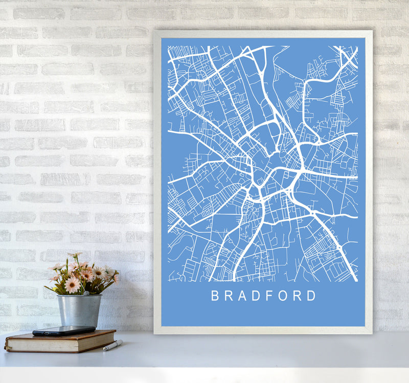 Bradford Map Blueprint Art Print by Pixy Paper A1 Oak Frame