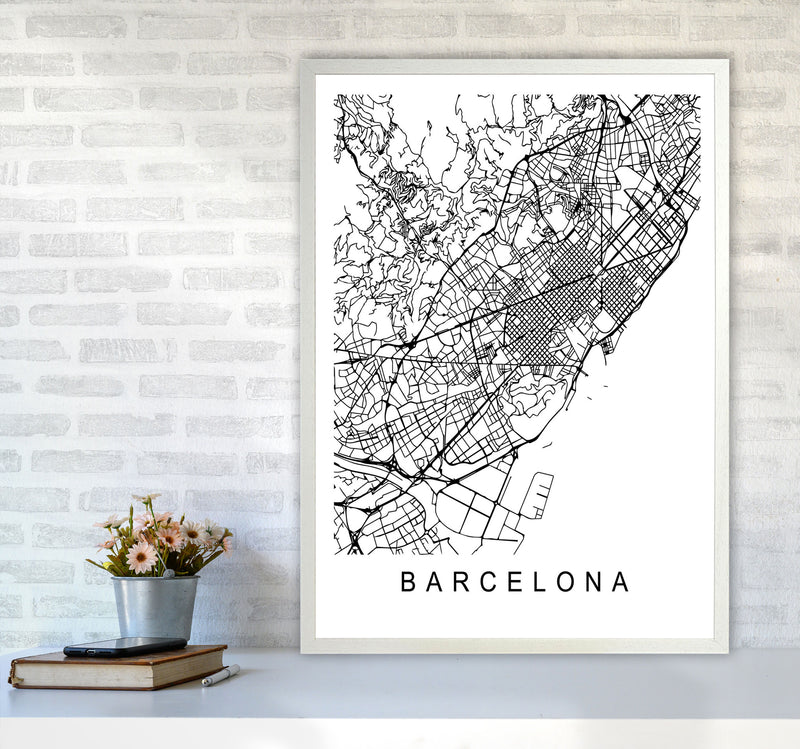 Barcelona Map Art Print by Pixy Paper A1 Oak Frame