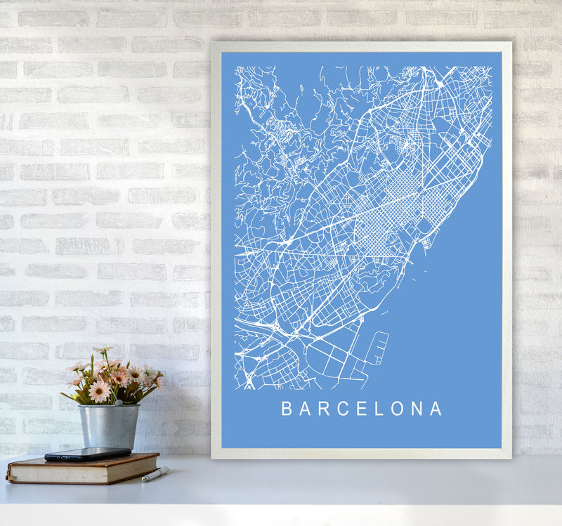 Barcelona Map Blueprint Art Print by Pixy Paper A1 Oak Frame