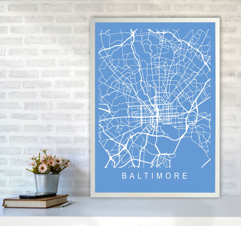 Baltimore Map Blueprint Art Print by Pixy Paper A1 Oak Frame