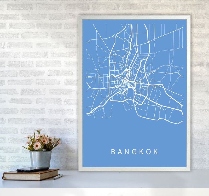 Bangkok Map Blueprint Art Print by Pixy Paper A1 Oak Frame