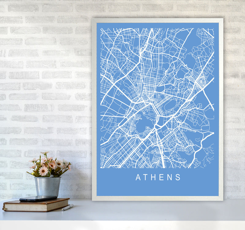 Athens Map Blueprint Art Print by Pixy Paper A1 Oak Frame