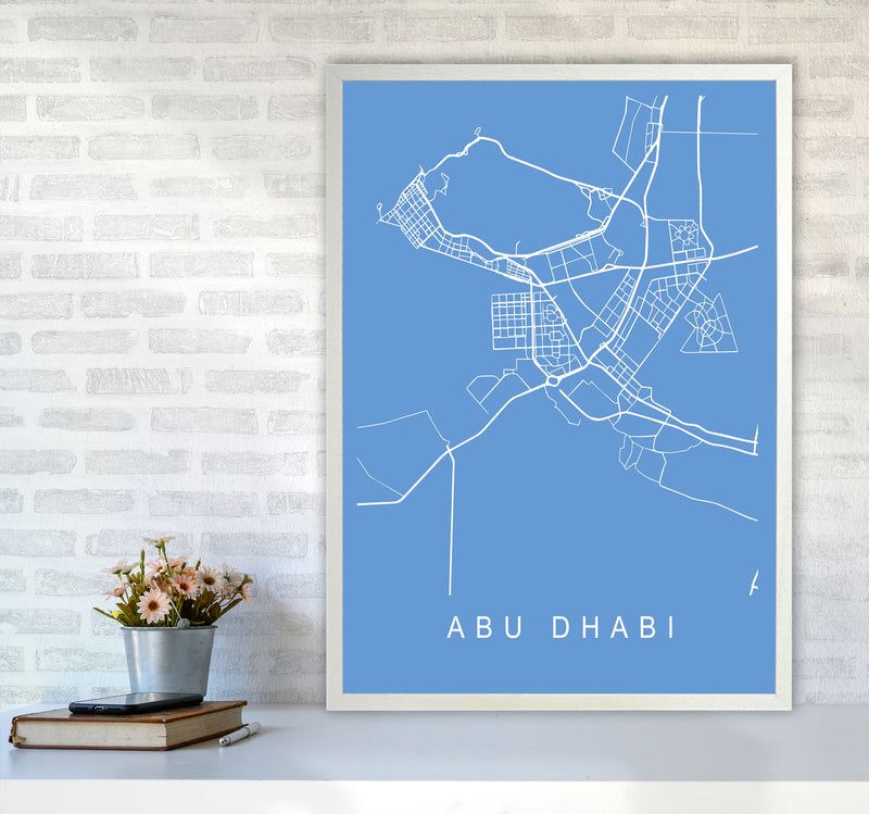 Abu Dhabi Map Blueprint Art Print by Pixy Paper A1 Oak Frame