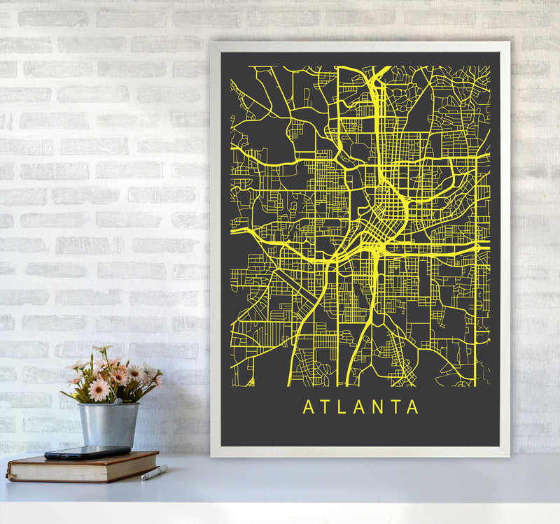 Atlanta Map Neon Art Print by Pixy Paper A1 Oak Frame