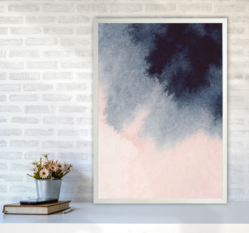 Sand Pink and Navy Watercolour 01 Art Print by Pixy Paper A1 Oak Frame