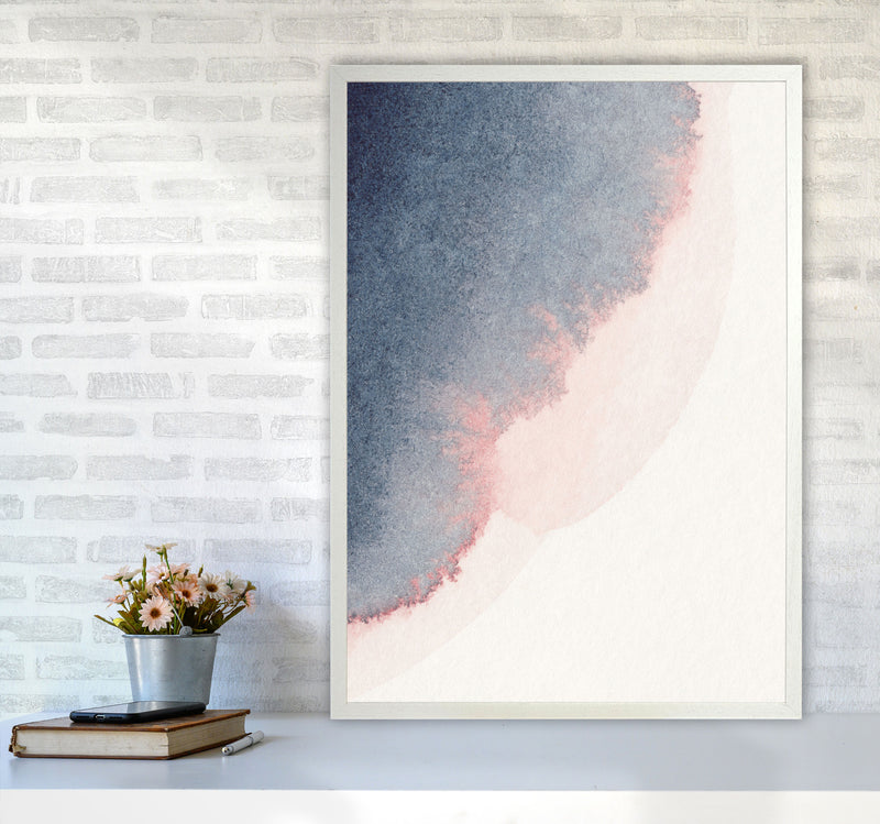 Sand Pink and Navy Watercolour 02 Art Print by Pixy Paper A1 Oak Frame