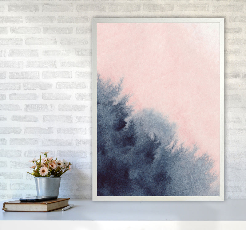 Sand Pink and Navy Watercolour 03 Art Print by Pixy Paper A1 Oak Frame