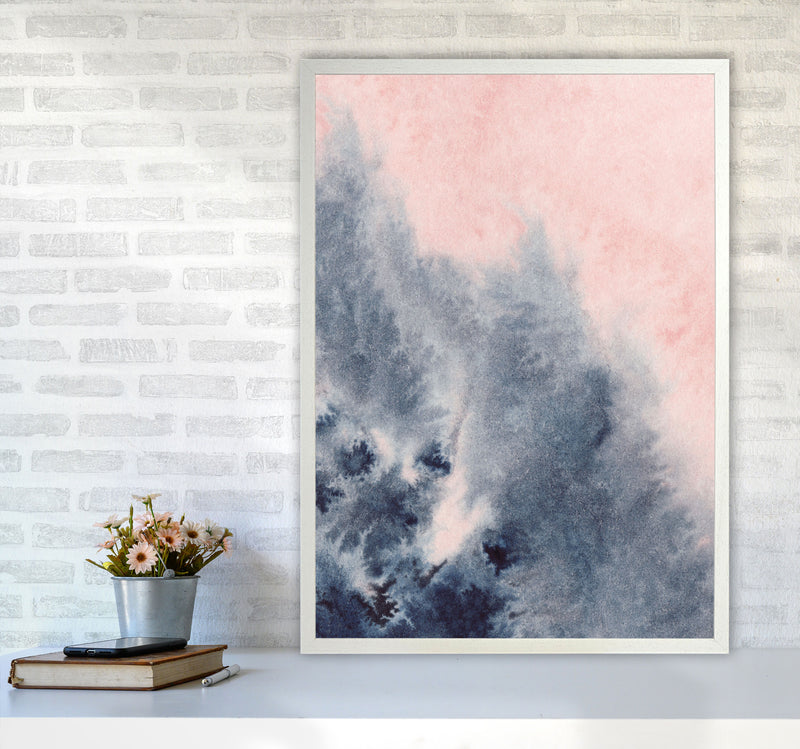 Sand Pink and Navy Watercolour 04 Art Print by Pixy Paper A1 Oak Frame