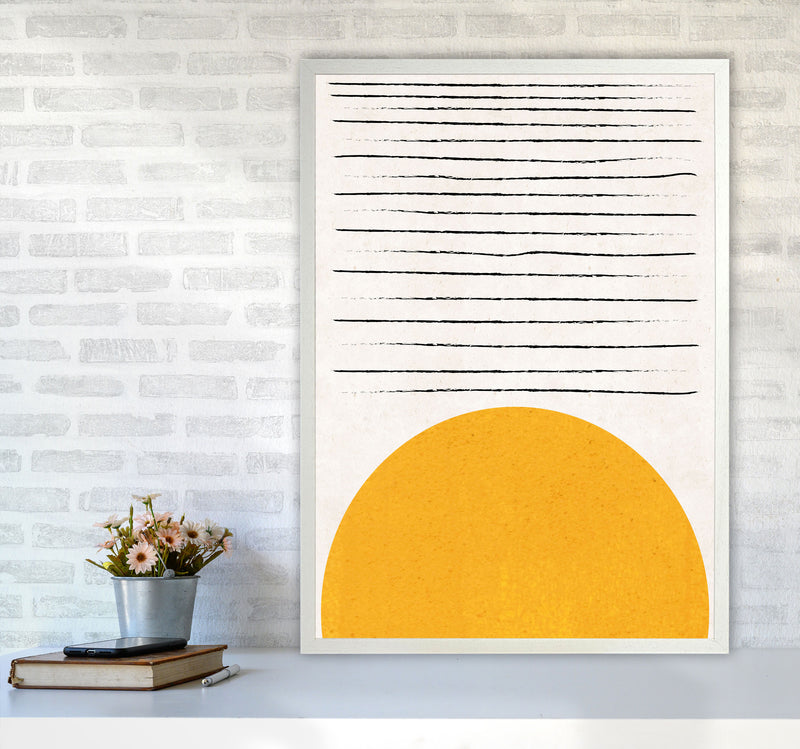 Sun lines mustard Art Print by Pixy Paper A1 Oak Frame