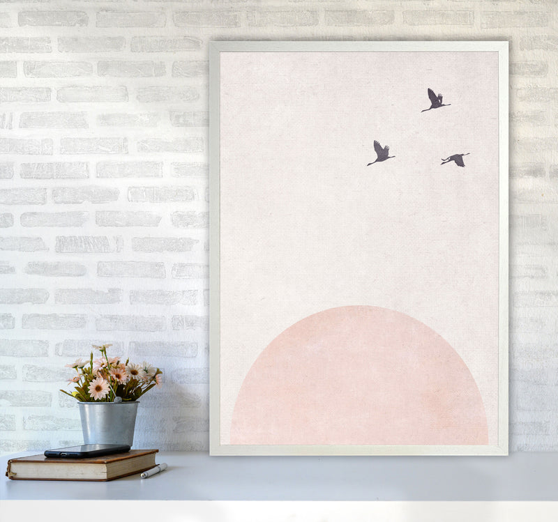 Rising sun pink cotton Art Print by Pixy Paper A1 Oak Frame