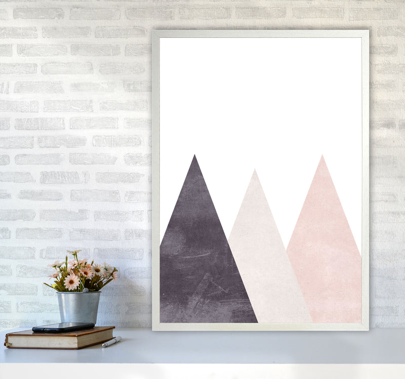 Mountains pink cotton Art Print by Pixy Paper A1 Oak Frame