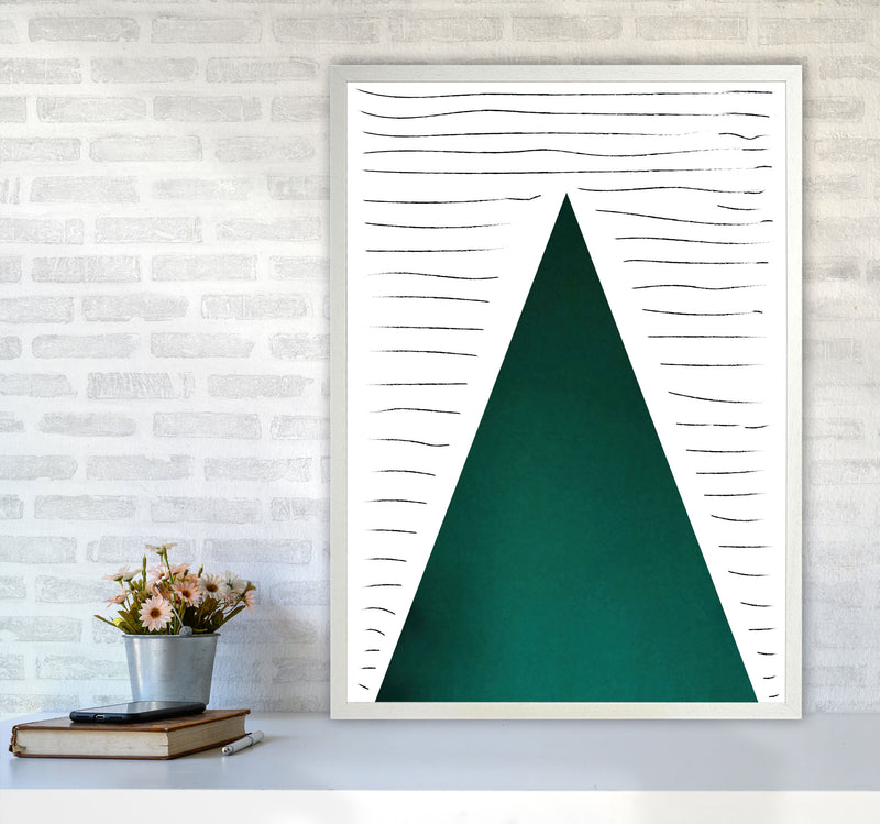 Mountain lines emerald Art Print by Pixy Paper A1 Oak Frame