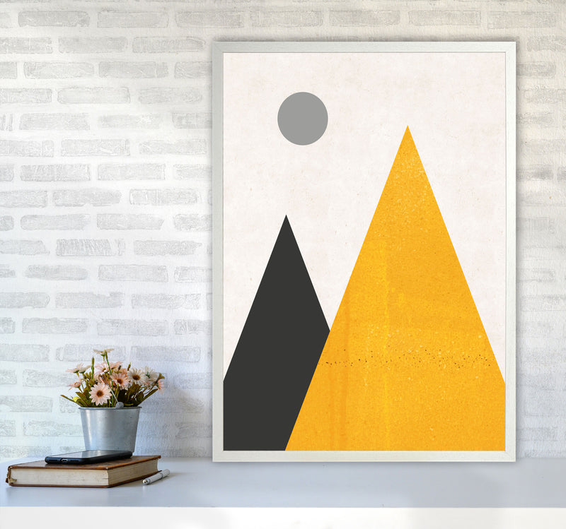 Mountains and moon mustard Art Print by Pixy Paper A1 Oak Frame