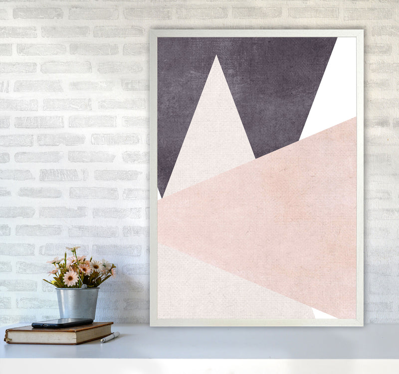 Large triangles pink cotton Art Print by Pixy Paper A1 Oak Frame