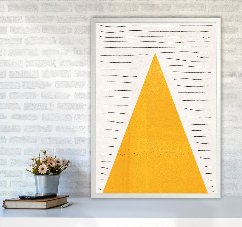 Mountains lines mustard Art Print by Pixy Paper A1 Oak Frame