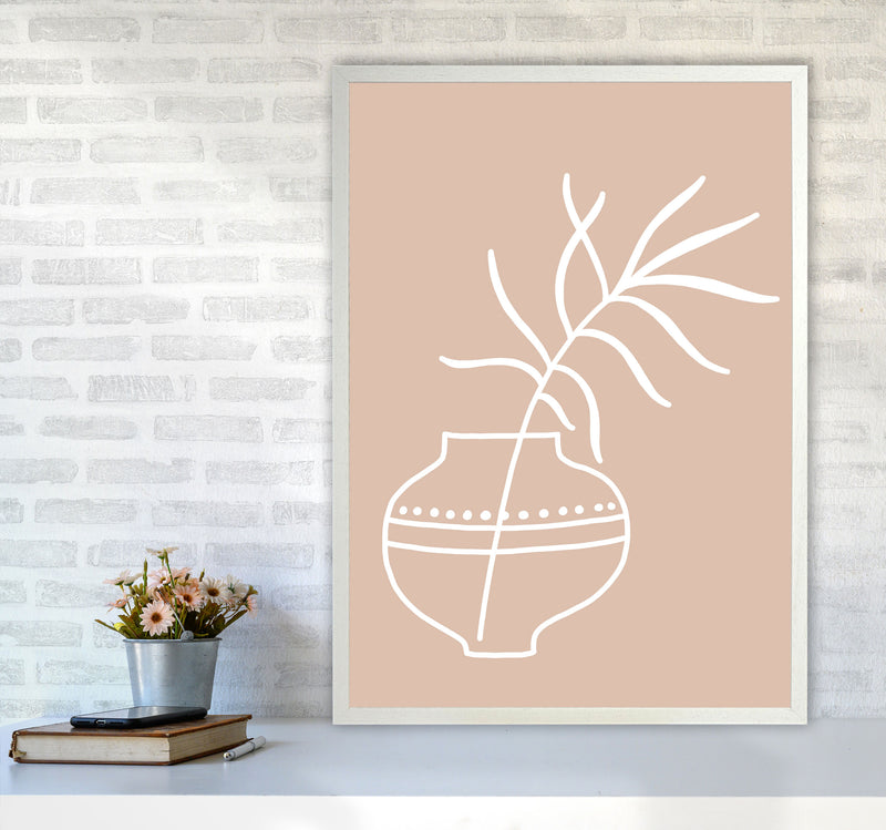Inspired Pink Plant Silhouette Line Art Art Print by Pixy Paper A1 Oak Frame