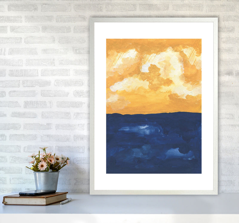 Horizon Abstract Sea  Art Print by Pixy Paper A1 Oak Frame